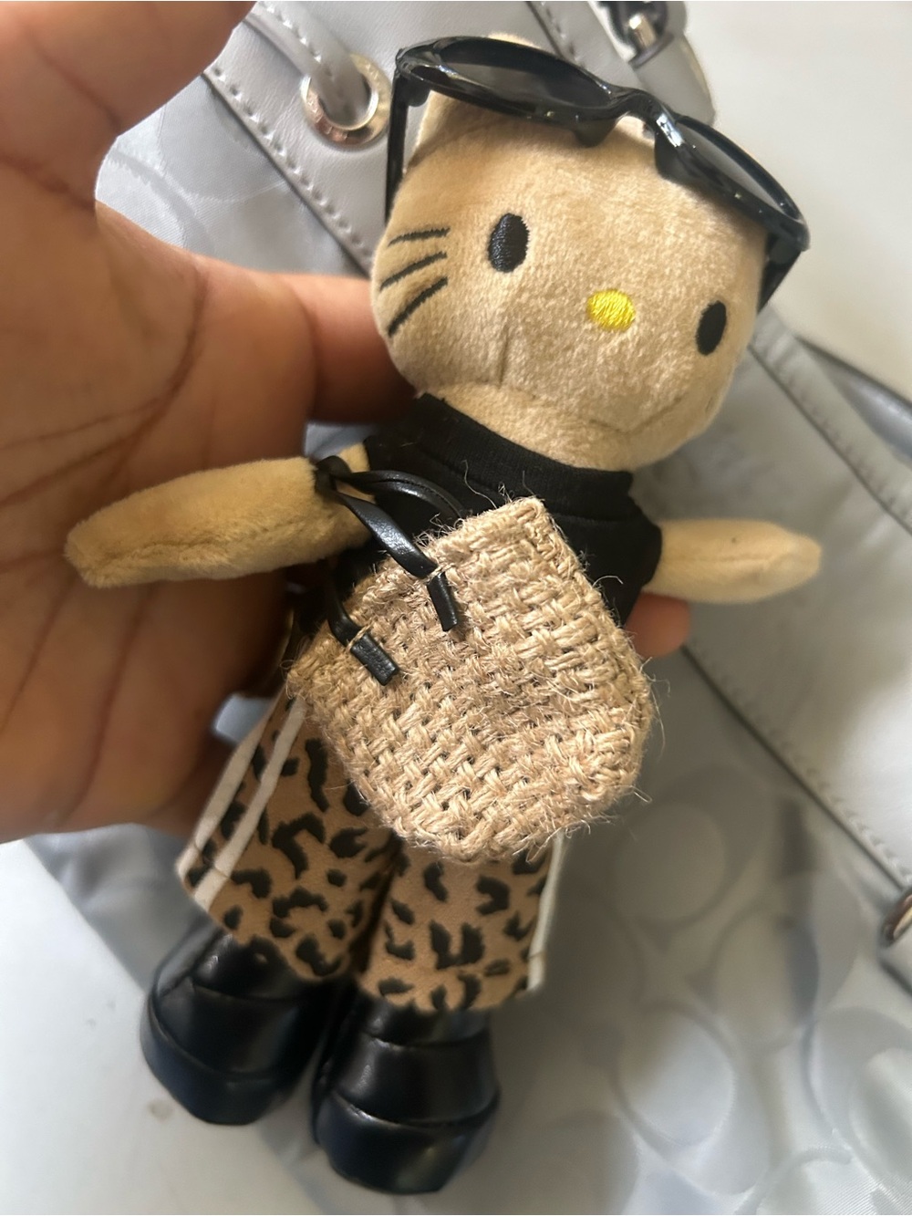 Hello Kitty Plush Keychain in Beige, Black and Leopard Print